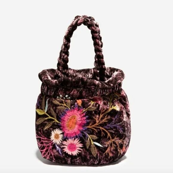 Johnny Was Ulla Embroidered Velvet Pouch Bucket Crossbody New - Picture 1 of 8